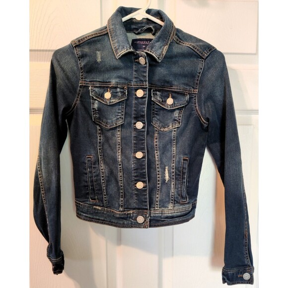 Aeropostale Distressed Denim Blue Jean Jacket Button Close Women sz Small Petite - Picture 1 of 8
